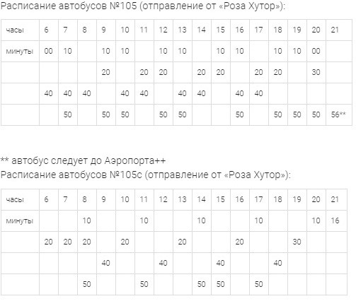 Расписание 105 из Роза Хутор